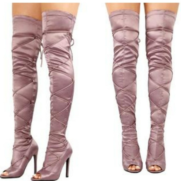 Shoes - Purple silky over the knee boots